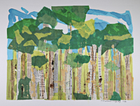 Abstract collage of a grove of trees.